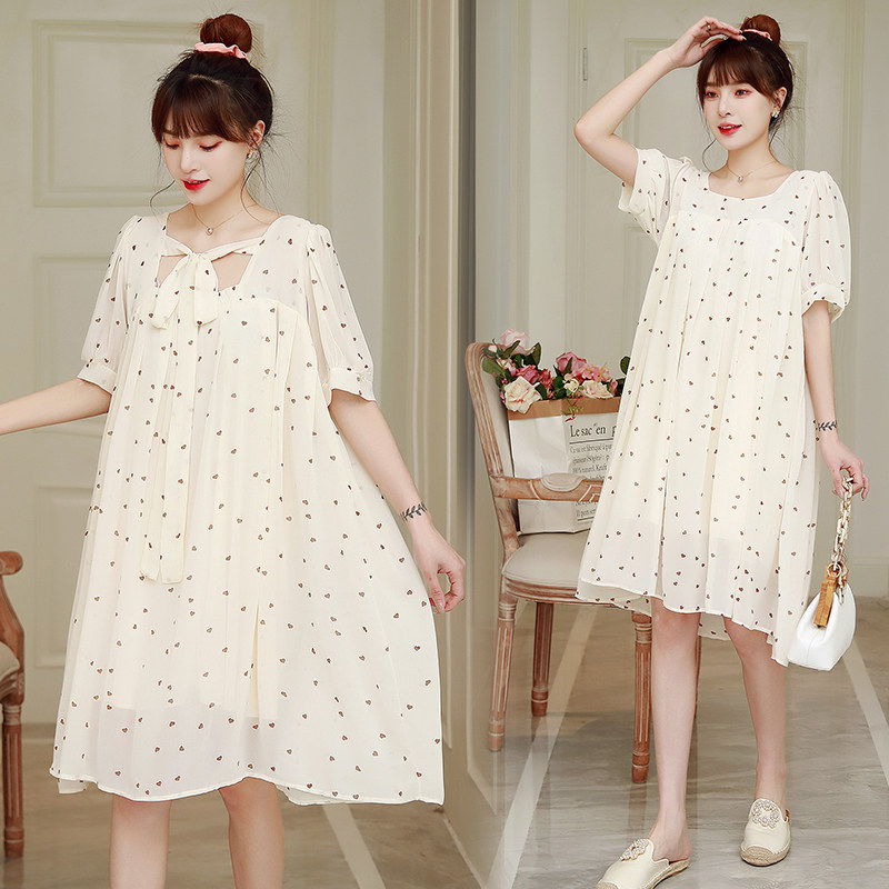 Large summer pregnant women dress in snow spinning dress long fat MM loose shade fashion mom shattered blossom dress