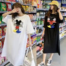 Summer maternity clothes Korean version loose cartoon T-shirt top late pregnancy fat MM large size thin 200 catties dress tide
