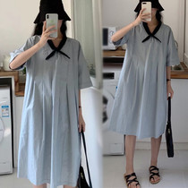 Summer maternity dress loose casual dress mid-length late pregnancy fat MM large size belly cover 200 catties top skirt