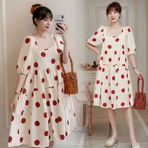 Summer pregnant women dress large cospin dot dress in long pregnancy late MM200 loose coat