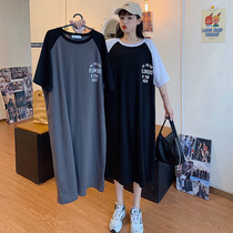 2021 Summer gestational loose casual short sleeve T-shirt long with knee large size and fat MM200 catty dress