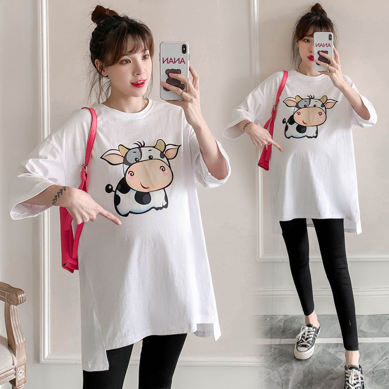 Summer gestational woman fit 70% short sleeve T-shirt blouses in the middle of a long gestation Fat MM Fashion Chauma casual dress 