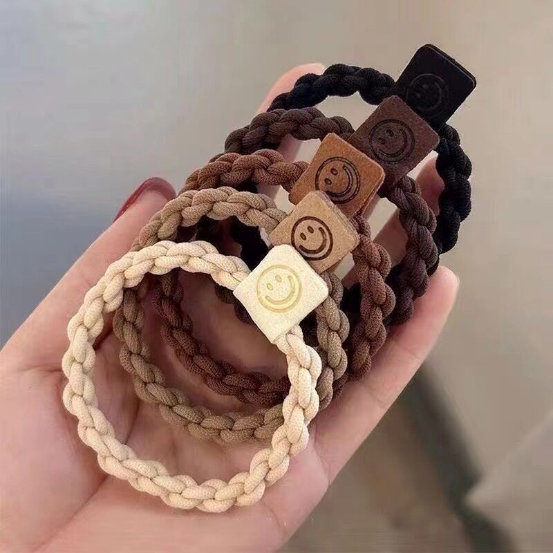 High elastic and durable hair ring thick section twisted smiley face hair rope female ponytail rubber band leather cover simple seamless hair accessories