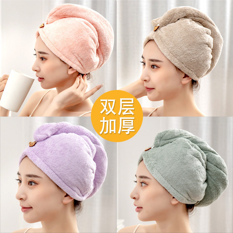 Double coral ply hair hat thick dry bag hair towel hat ultra-fine fiber strong absorption bath cap