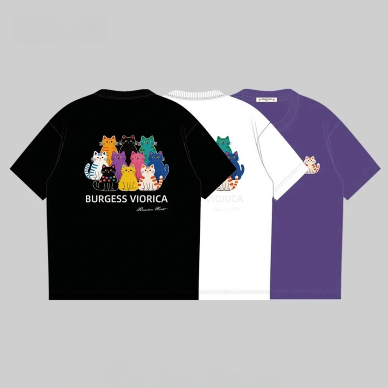 Cat Family Color-Changing Casual Short-Sleeved Summer New Men's Fashion Trendy Versatile Niche T-Shirt High Quality