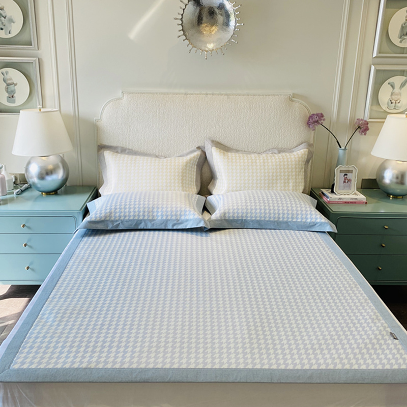 Nordic wind ice silk cool mat three-piece set washable folding 1 8m summer air conditioning soft calamus student dormitory cool mat