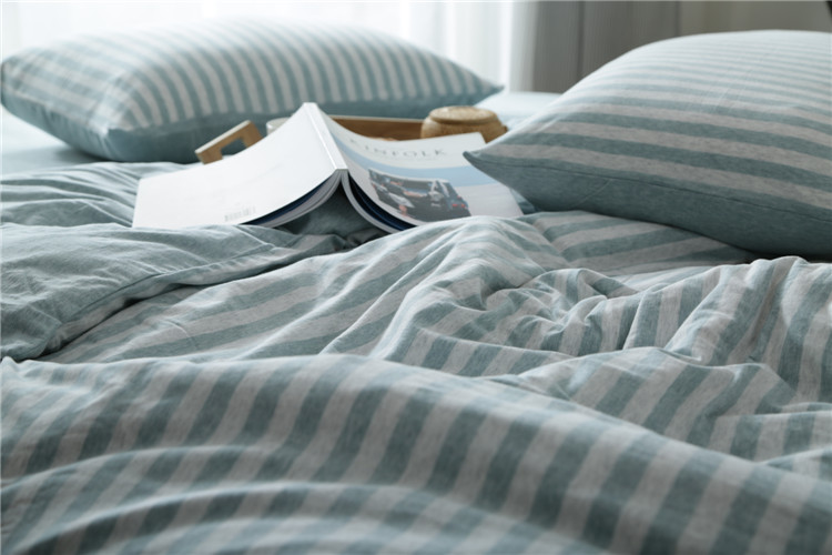 Bộ đồ dệt kim cotton Scorpion bốn mảnh Bộ Nhật Bản đơn giản Cotton sọc trần chăn bông phủ giường - Bộ đồ giường bốn mảnh chăn ga forever