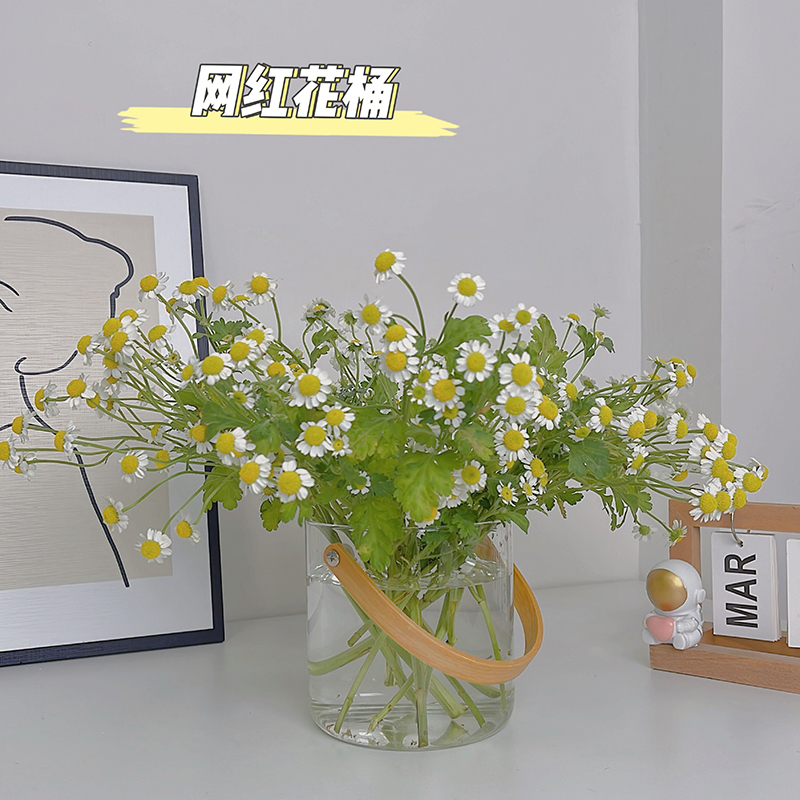 Solid wooden hand reminds flower glass flower vase high-sensation living room in Wind Net red fruit tea bucket