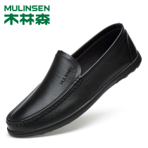 Wood Linson Men Shoes New Spring Genuine Leather Casual Leather Shoes Mens Bean Shoes Soft Bottom Soft Leather Driving Shoes