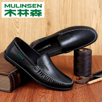 Wood Linson Men Casual Leather Shoes Genuine Leather Inron Driving shoes Mens Bean Shoes Soft Bottom Soft Leather Sloth Man Shoes