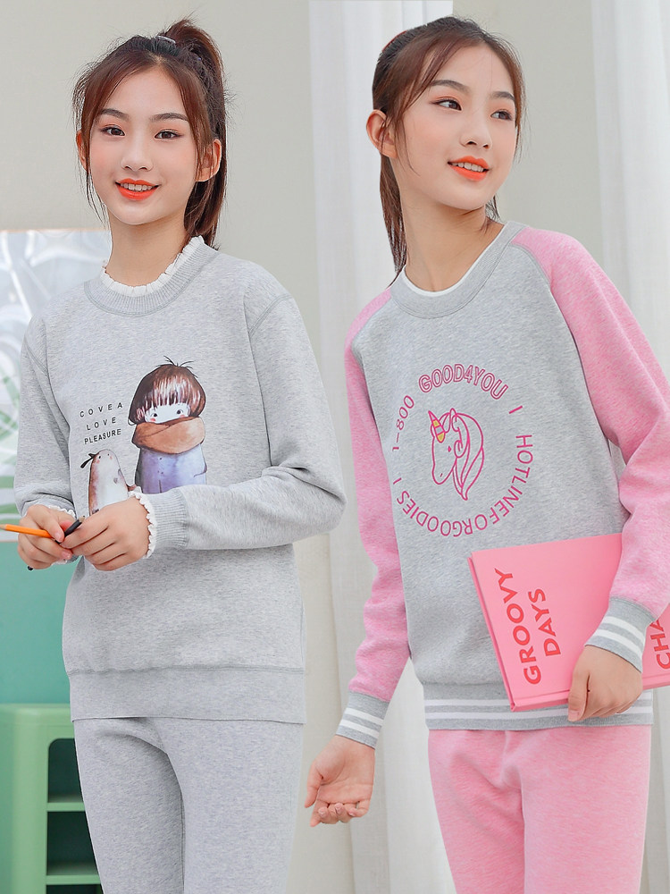 Red bean heating clothes women's plus velvet thick winter students autumn clothes sanitary pants cotton suit junior high school students bottoming shirt protection