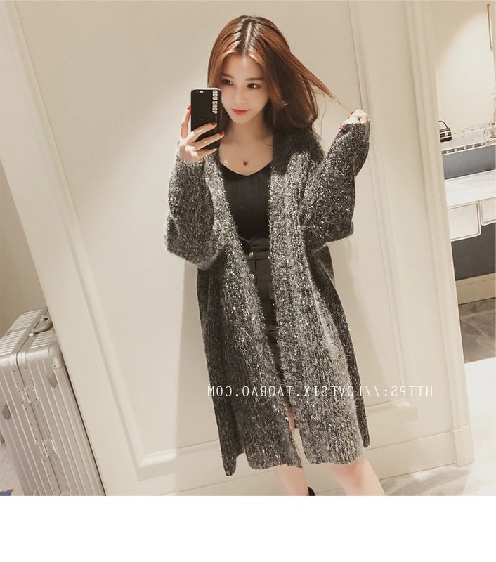 Mùa xuân 2019 mới áo len dệt kim dài của phụ nữ phiên bản Hàn Quốc của áo len dày đến đầu gối áo len dày mùa đông - Đan Cardigan