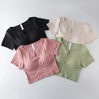 Топ с чашечками, спортивная одежда для йоги, противоударная форма, короткий рукав