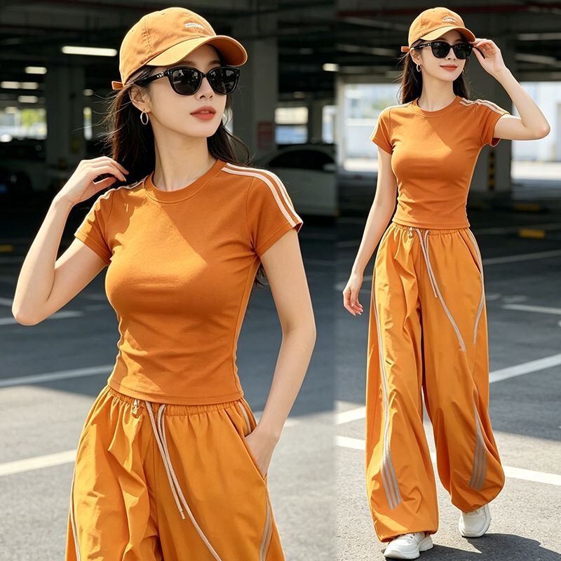 2026 Summer New Style Lazy Casual Sports Suit for Women, Korean Version with a High-End Feel, This Year's Popular Short-Sleeved Two-Piece Set