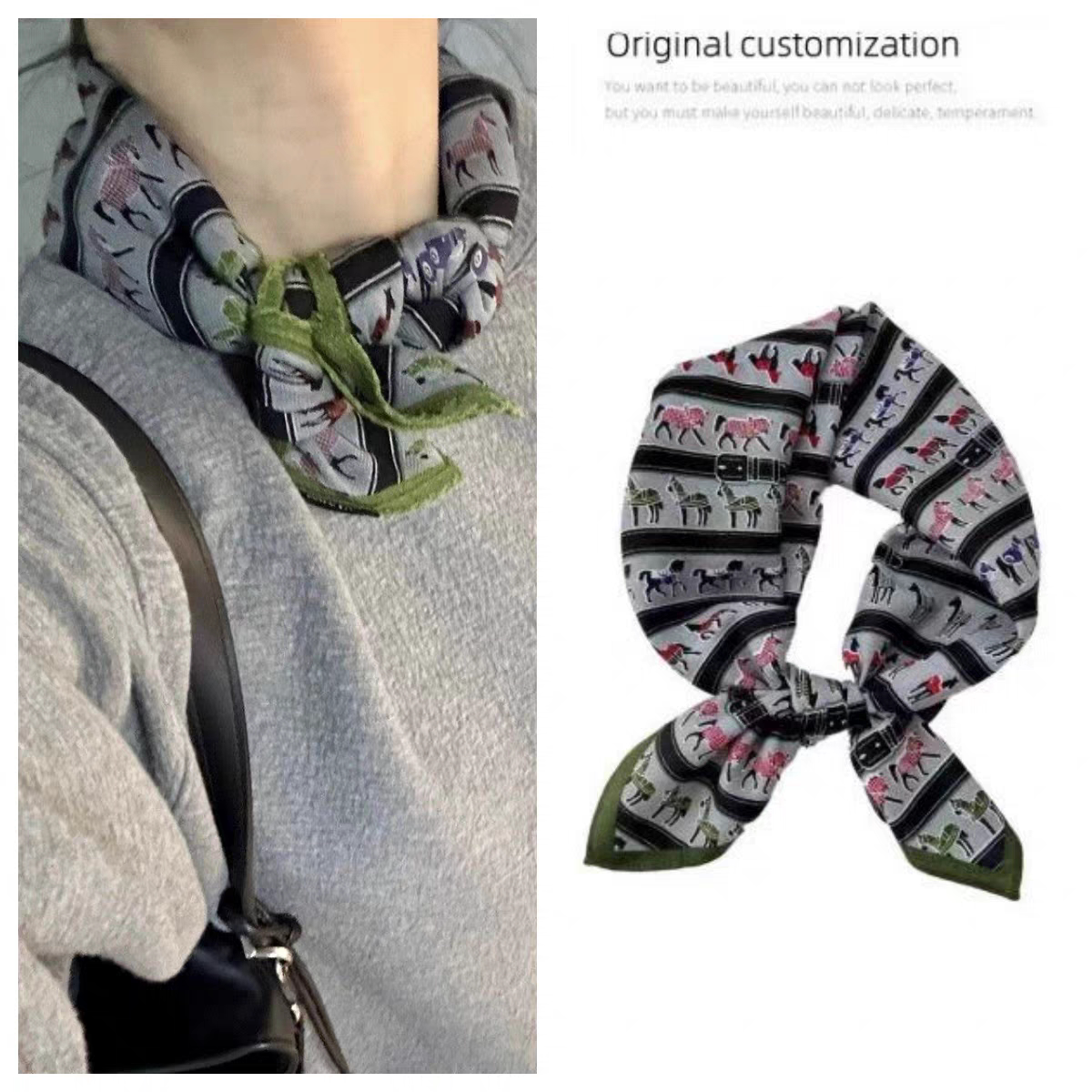 高級シルクスカーフ（女性用）、小ぶりなスカーフ、春秋用ネックウォーマー、小さな正方形のスカーフ、新しい和風装飾スカーフ