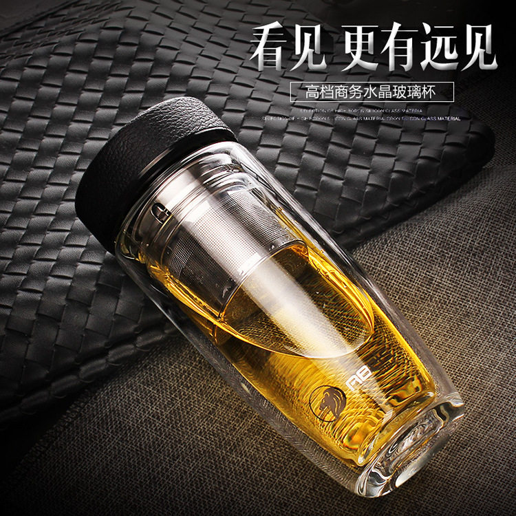 KM High Borosilicate double glass glass with lid transparent business tea cup advertising gift Cup custom logo