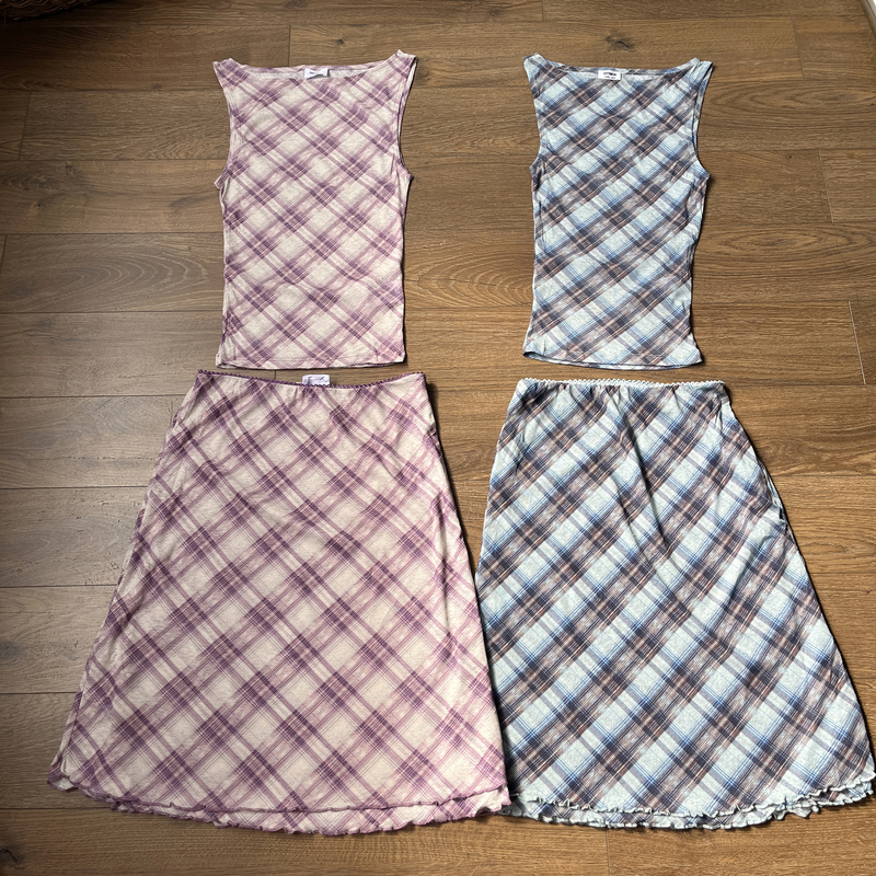 Australian Cotton American Retro Diamond Pattern One-Shoulder Sleeveless Vest Top/Lace Elastic Waist Skirt Australian Cotton American Retro Diamond Pattern One-Shoulder Sleeveless Vest Top/Lace Elastic Waist Skirt