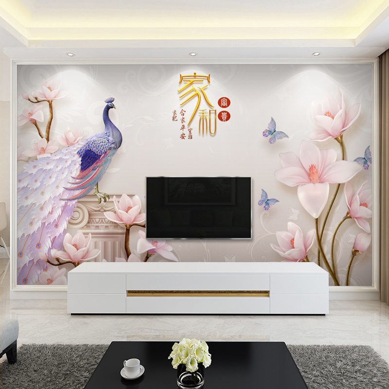 Custom integrated wall version TV background wall painting living room new Chinese style Jiahe bamboo wood fiber PVC wall panel