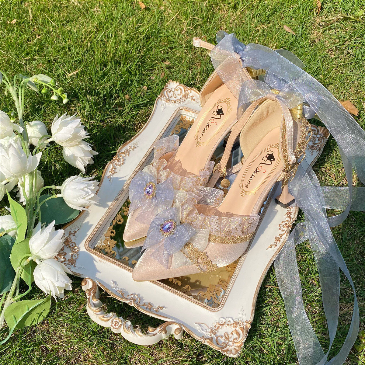 Обувь 原创设计lolita手作太炎兽高跟鞋婚鞋中华风花嫁鞋酒红茶会尖头鞋 Original design