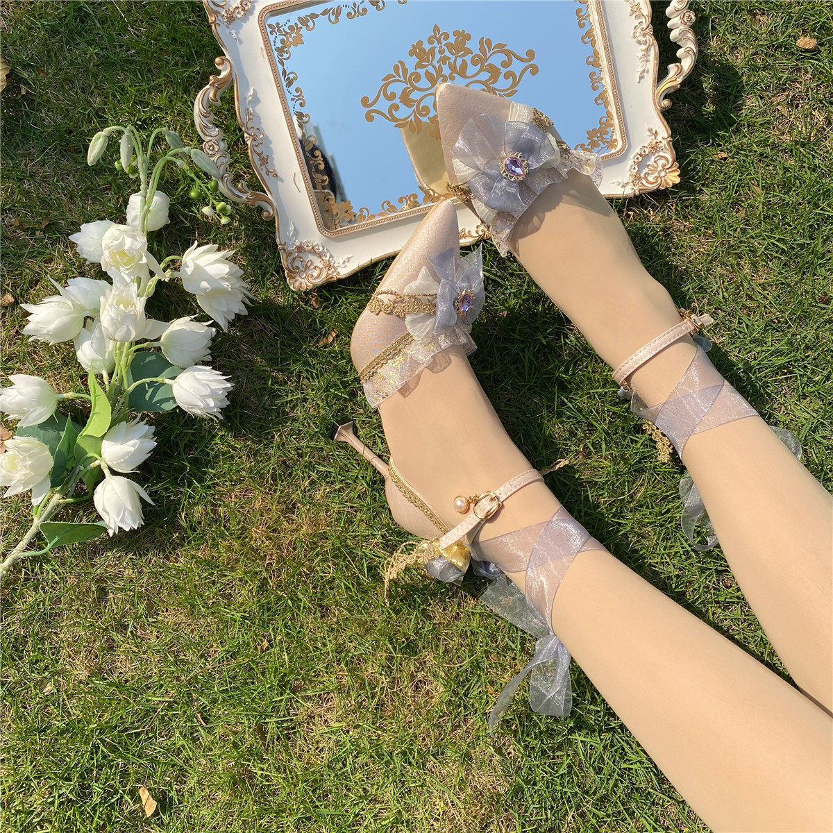 Обувь 原创设计lolita手作太炎兽高跟鞋婚鞋中华风花嫁鞋酒红茶会尖头鞋 Original design