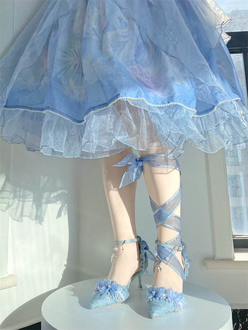 Обувь 汉姿娇语原创深海医院花嫁lo鞋尖头百搭lolita手作高跟鞋优雅茶会