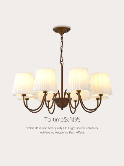 American Retro Chandelier, Living Room Main Light, Bedroom Room, Dining Room Light, Country Style, Simple and Creative Pleated Fabric Lamps