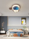 Medieval Style Astronaut Ceiling Lamp Bedroom Room Lamp Solid Wood Retro Children's Room Warm and High-End Walnut Color
