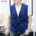 Đàn ông trung niên và già áo vest nam Cotton nhiều túi cộng với phân bón để tăng mùa xuân và mùa thu vest nam vest nam vest vest áo 3 lỗ tập gym Áo vest cotton