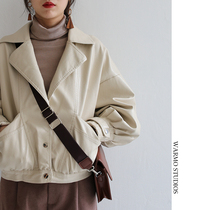 Warmo PU leather jacket womens autumn and winter 2022 new trendy all-match loose autumn short top Korean jacket