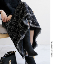 Warmo Jiangnuan retro temperament knit skirt autumn and winter womens plaid high waist mid-length a-line wool slimming