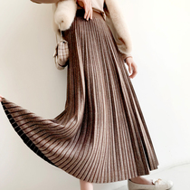 Jiang Nuan Knitted skirt mid-length 2020 spring and autumn new Korean version high waist drape pleated skirt over-the-knee long skirt