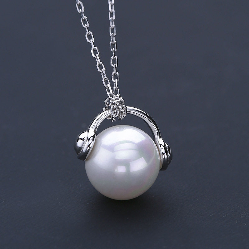 Pure silver S925 silver necklace female Korean version bezhu cartoon headphone with pearl pendant sleeve necklace silver jewelry