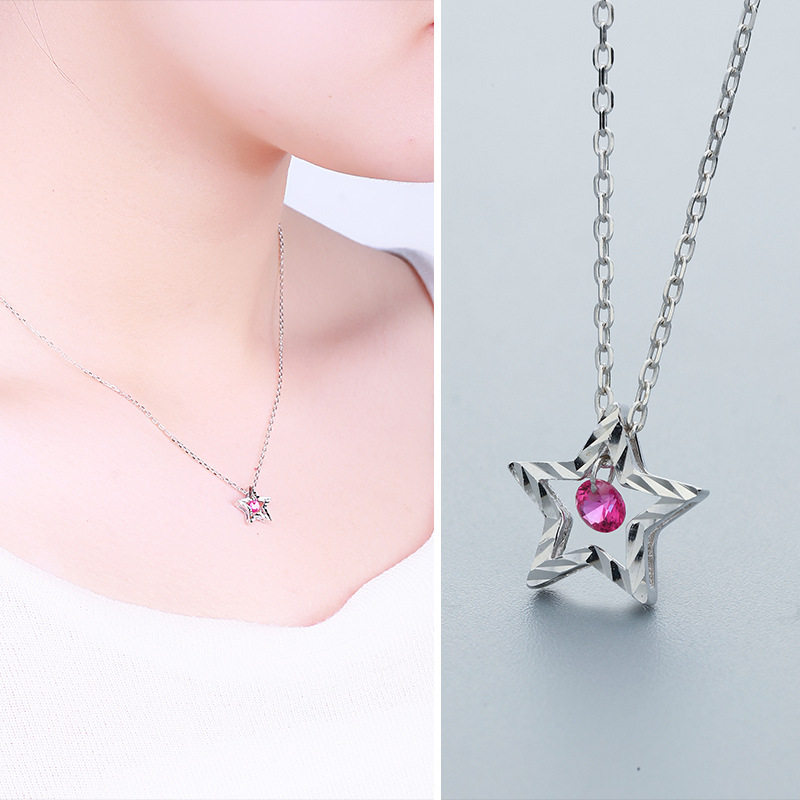 Pure silver S925 silver necklace with female Jane about five-pointed star pendant stone inlay