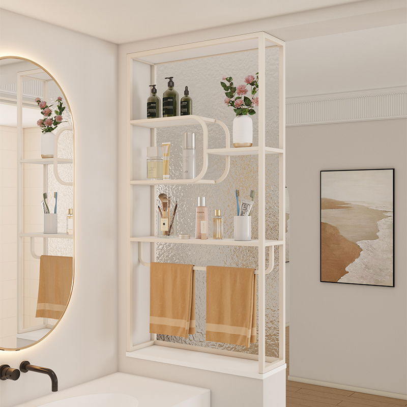 Cream-Colored Partition-Style Half-Wall Cabinet with Changhong Glass Screen for Living Room, Entrance, Bathroom, Dry and Wet Areas, and Sink Storage Rack