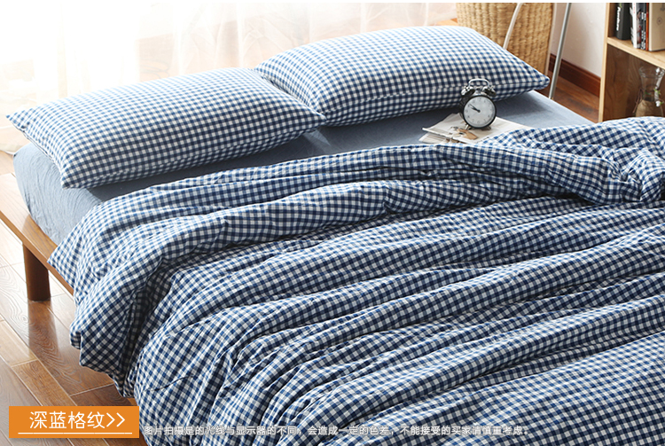 MUJI rửa sạch bông năng suất denim bông Tianzhu bông màu kẻ sọc bông chăn tờ Được trang bị trần truồng - Bộ đồ giường bốn mảnh bộ ga nệm