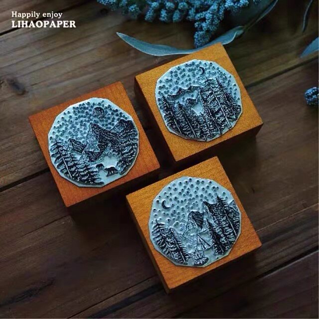 Spot new Taiwan lihaopaper retro metal hand account seal starry night moon forest stars starry sky