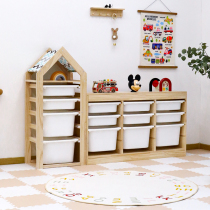 Childrens room toy storage cabinet solid wood bookshelf two-in-one set of childrens supplies car storage baby storage cabinet