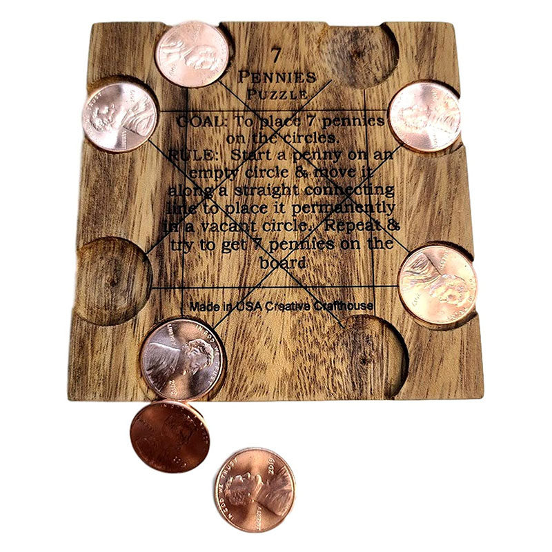 товар из китая creative crafthouse7便士硬币谜题7 pennies puzzle木质解谜益智