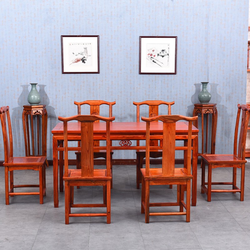 Table solid wood Chinese antique rectangular dining table and chairs combination