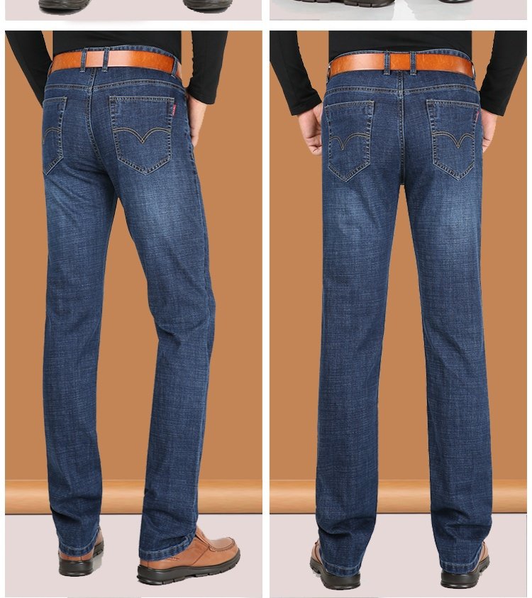 Playboy jeans thẳng mùa thu và mùa đông dày quầy kéo dài quần nam kinh doanh màu xanh lá cây trung niên quần dài quần jean nam