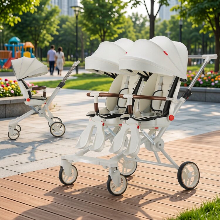 ツインベビーカーは、赤ちゃんや幼児向けの軽量で持ち運びやすい折りたたみ式ベビーカーで、リクライニングと着座の両方のポジションに対応しており、2人のお子様に最適です。