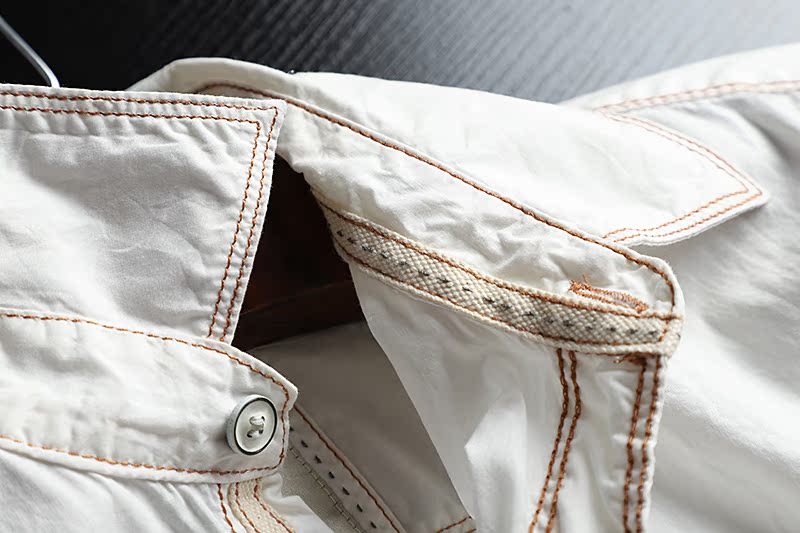Người xem tốc độ ~ hàng gia súc! Thời trang nam mùa thu Slim American Casual Double Line Retro Cotton Áo dài tay sơ mi công sở
