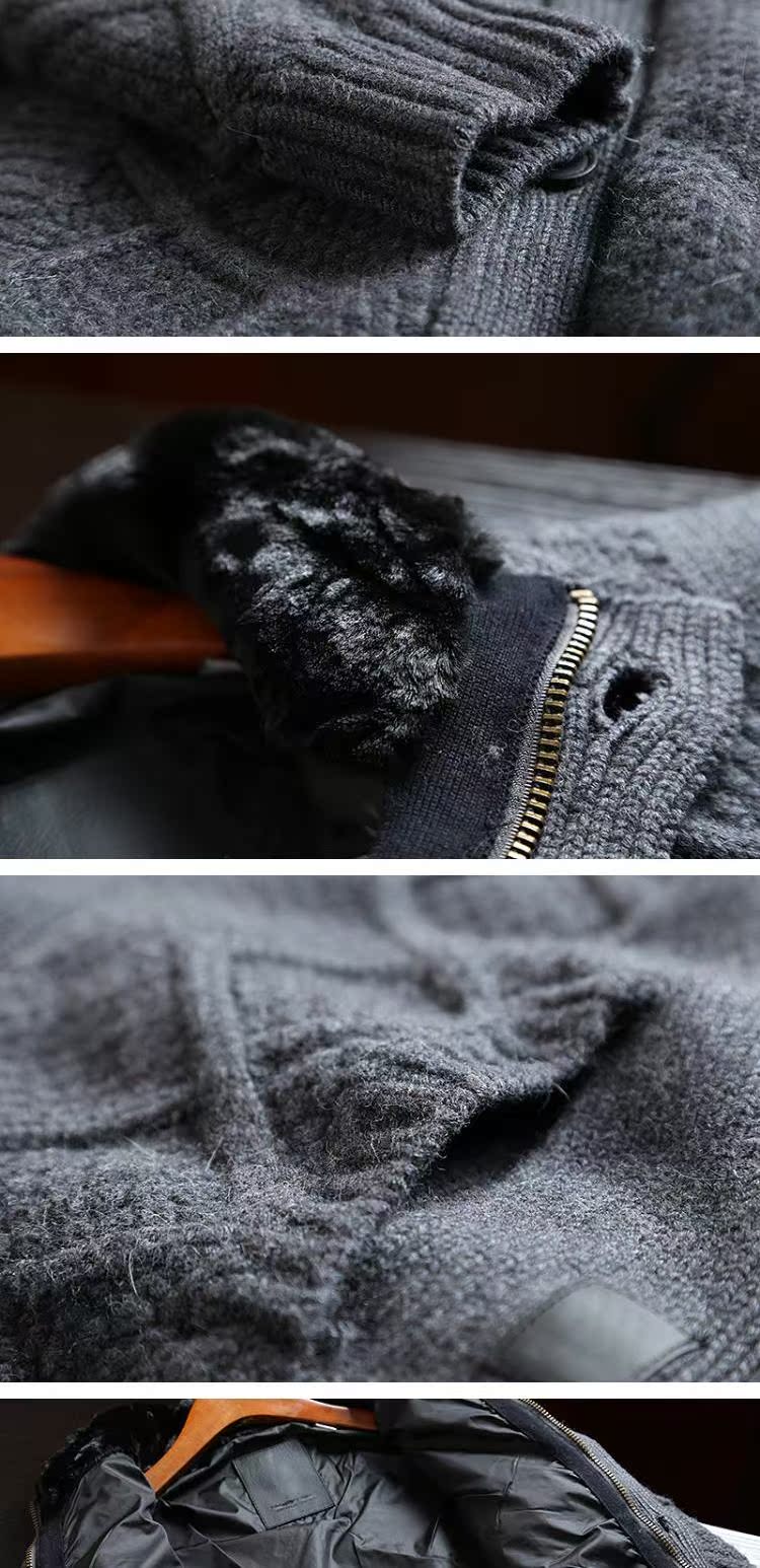 Nặng và hiếm 85 len +15 cashmere + cổ áo lông thú cao cấp sang trọng nam mùa thu và mùa đông đứng cổ áo len cashmere sweater nam