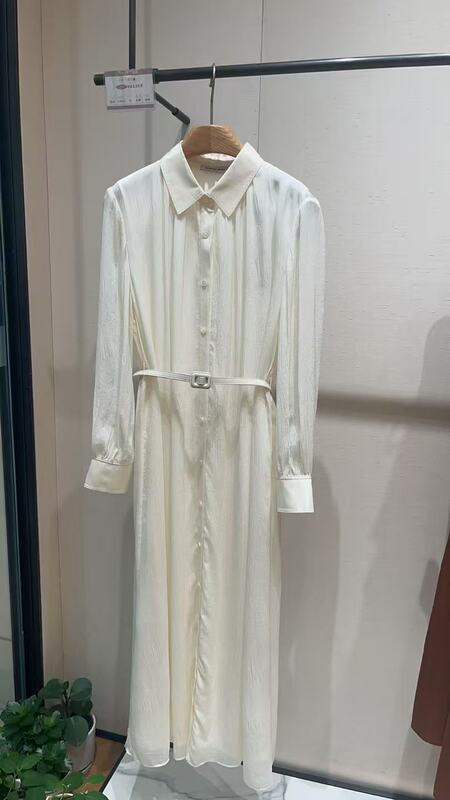 [Same Style as in the Mall] Summer New Silk Long-Sleeved Dress with Belt, Mulberry Silk Long Dress Sj24104191