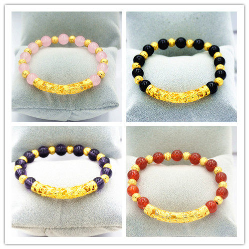Natural red manau coin gold female fashion bracelet transfer bead gift purple crystal obsidian powder crystal bead