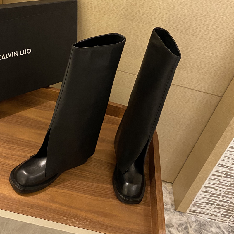 Full cow leather ~ 2021 mesh red pants tube boots Summer new long boot Women riding boots Long cylinder boots thin high cylinder boots