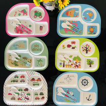 Childrens grid plate Baby cartoon tableware Bamboo fiber kindergarten household baby food separation plate fork spoon