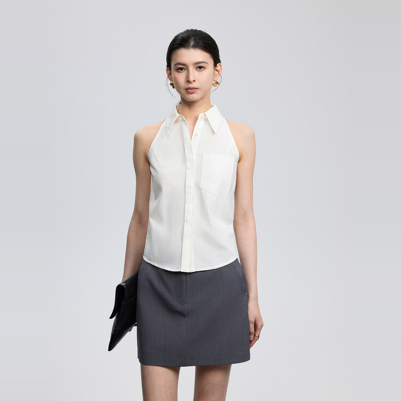 Zhiwen|White Sleeveless Shirt Vest Shirt Accessible Luxury French High-End Right-Angle Shoulder