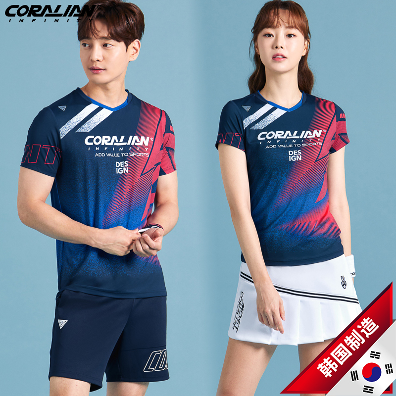 Leann Korea badminton suit 2021 new men and women short sleeve lovers' breathable quick dry sportswear suit