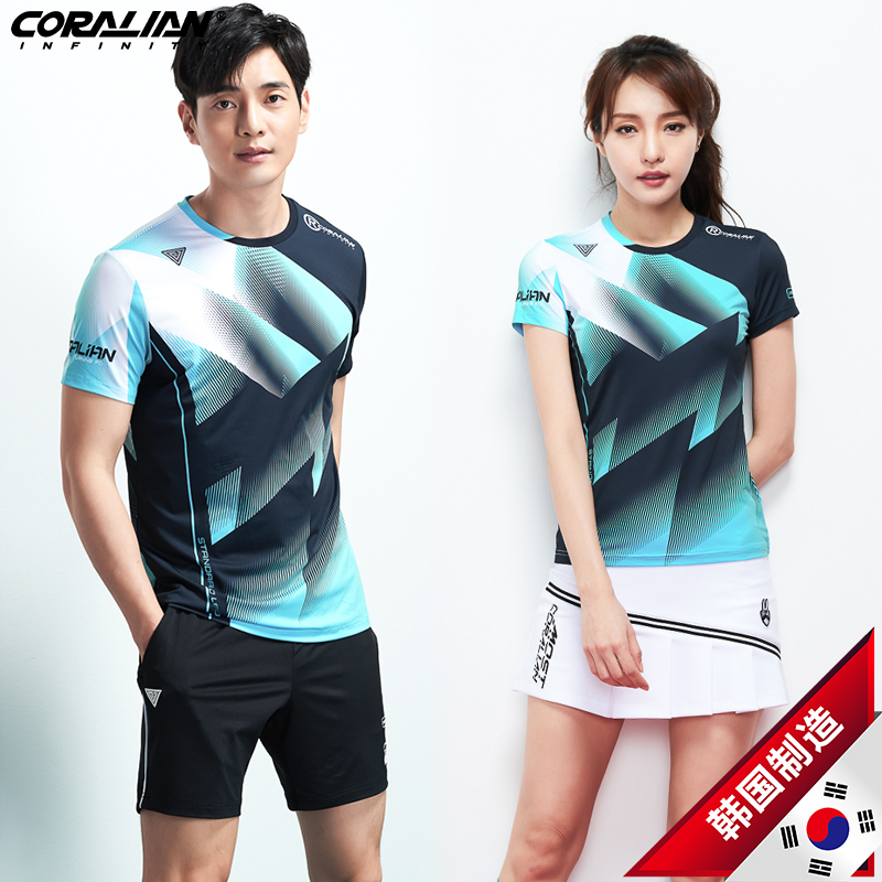 Leann Korea badminton suit men and women fashion breathable quick dry short sleeve suit lovers Skinny sportswear